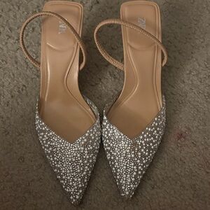 Zara Tan and Silver Embellished Heels